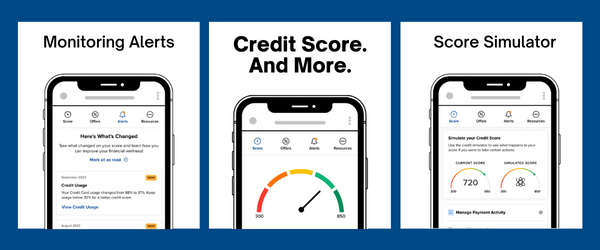 Photo of a phone screen featuring credit monitoring.