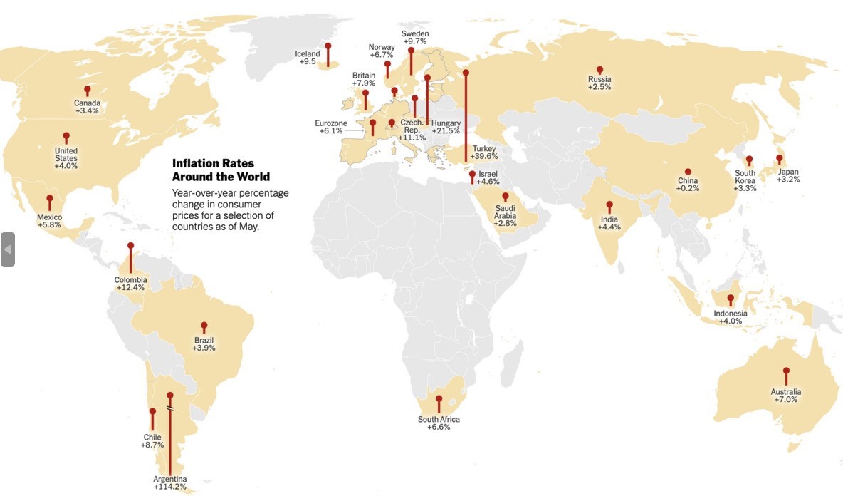 Map of inflation rates around the world