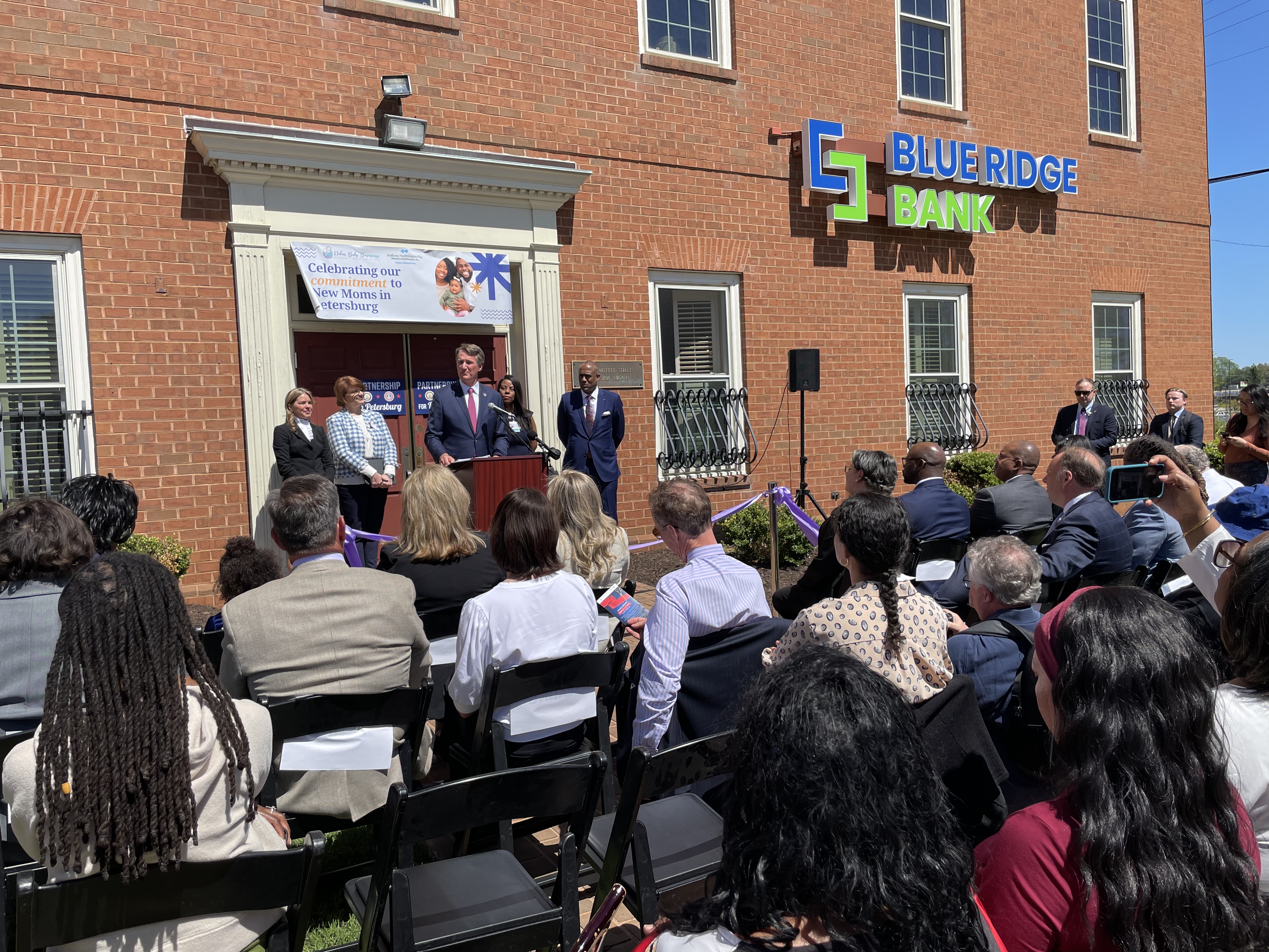 Crowd (approximately 150) watch and listen to Governor Glenn Youngkin speak before touring Urban Baby Beginnings in Petersburg Virginia.