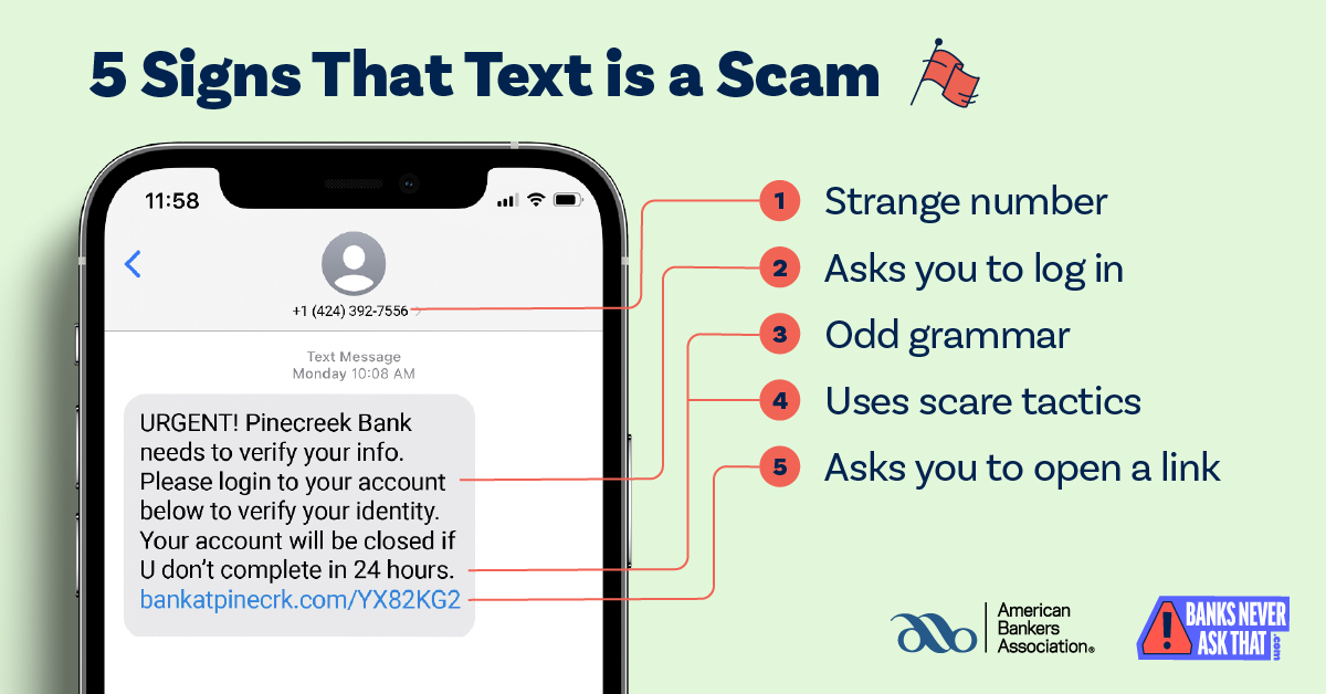 Five ways to tell that a bank's text message is a scam.