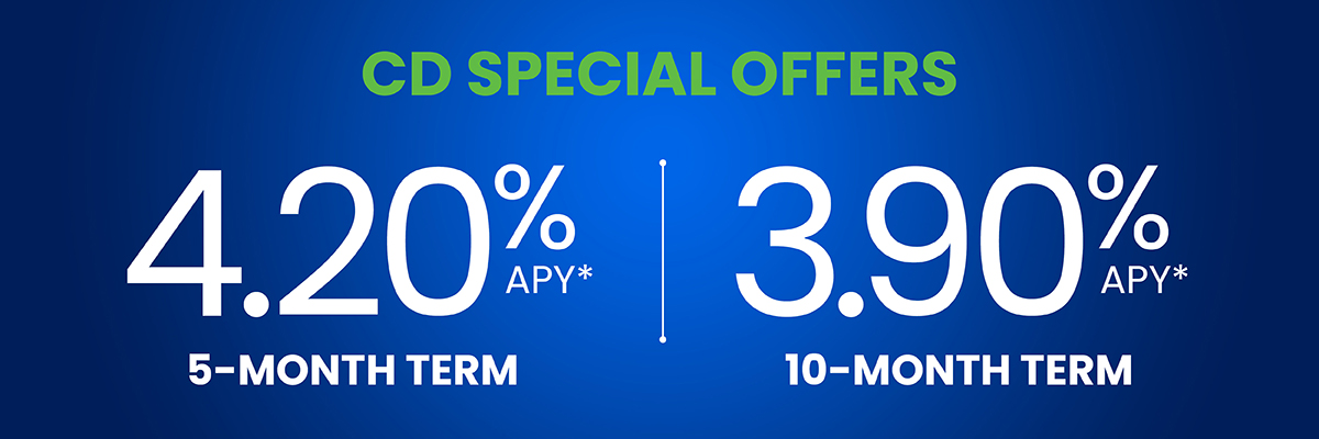 CD Special Offers from Blue Ridge Bank. 5 month term CD for 4.20% APY and 3.90% APY for a 10 month term