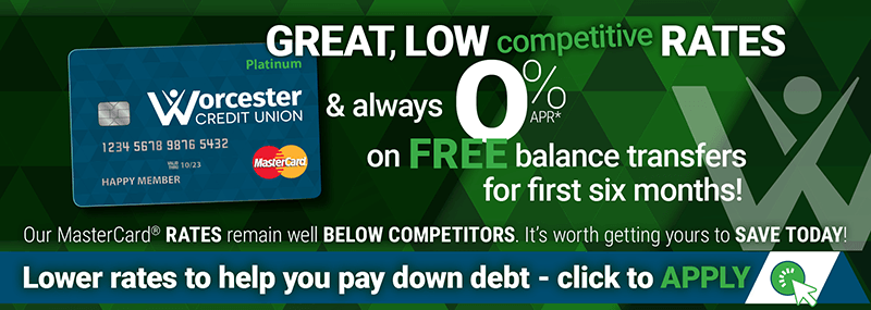 Competitive low MasterCard Credit Card with free balance transfers at 0%APR* for first 6 months. APPLY TODAY