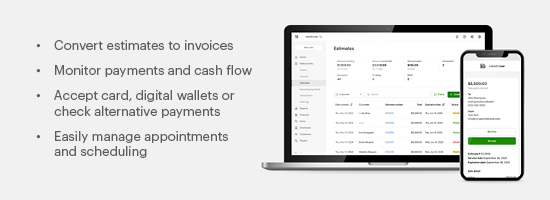 Clover Growth Plan Service Benefits: Convert estimates to invoices. Monitor payments and cash flow. Accept card, digital wallets or check alternative payments. Easily manage appointments and scheduling.