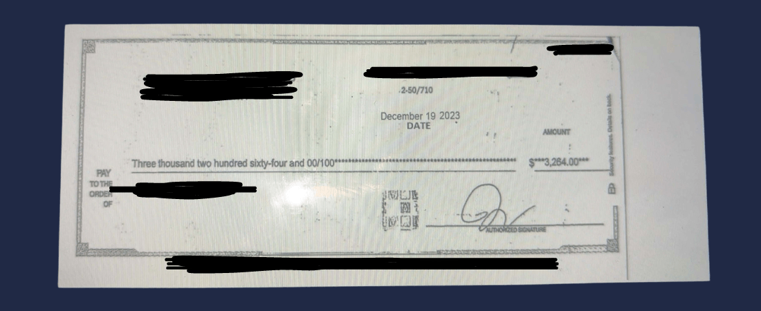 Image of a fraudulent check