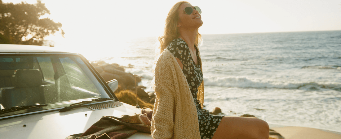 Woman on car