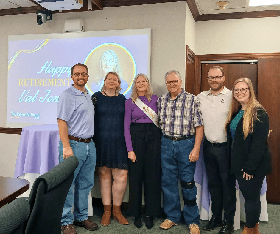Valerie Jones was honored for her 14 years of service to CNB by her family during a private retirement party.