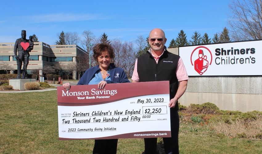 Monson Savings Bank Donates $2,250 to Shriners Children's New England