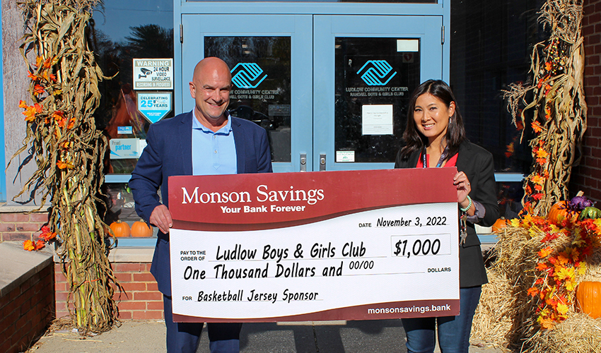 Monson Savings Bank Donates $1,000 to the Ludlow Boys and Girls Club for Basketball Jerseys