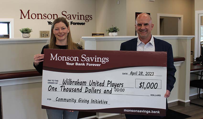 Monson Savings Bank Donates $1,000 to Wilbraham United Players