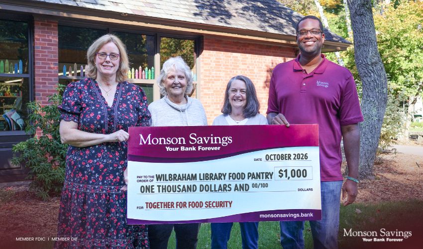 Wilbraham Public Library Community Food Pantry Receives $1,000 Donation and Food Drive Support from Monson Savings Bank