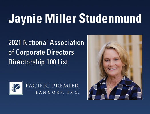 Image of Pacific Premier Bancorp, Inc. Director Jaynie Miller Studenmund Named to the 2021 National Association of Corporate Directors (NACD) Directorship 100 List