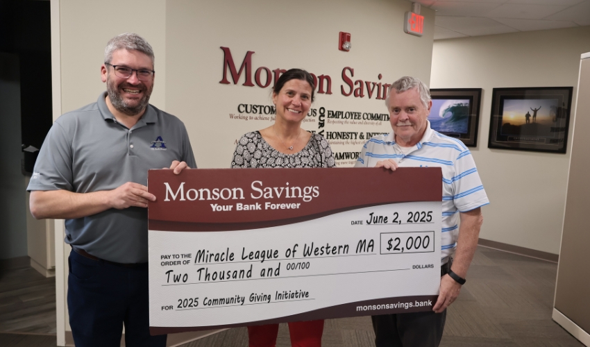 Monson Savings Bank Donates $2,000 to Miracle League of Western Massachusetts Monson Savings Bank Donates $2,000 to Miracle League of Western Massachusetts