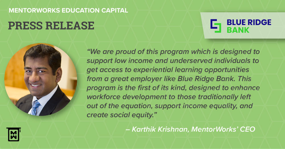 MentorWorks Partners with Blue Ridge Bank to Launch a Community Apprenticeship Program Designed