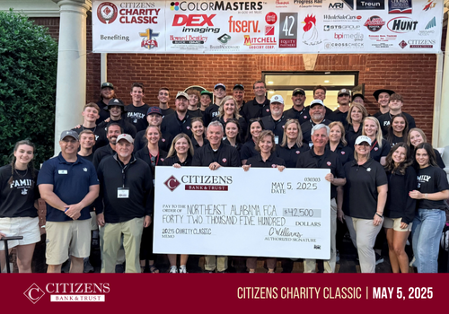Citizens Bank & Trust Hosts 11th Annual Citizens Charity Classic, Donates Over $42,000 to Northeast Alabama FCA Citizens Bank & Trust Hosts 11th Annual Citizens Charity Classic, Donates Over $42,000 to Northeast Alabama FCA