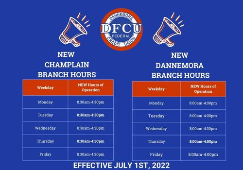 Branch Hour Changes for Champlain & Dannemora