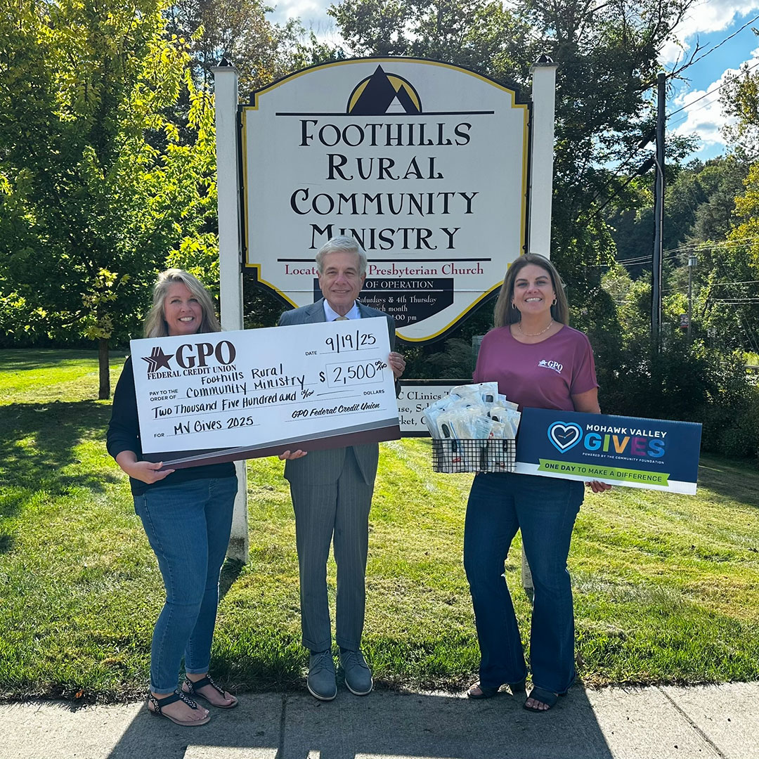 GPO Supports MV Gives with a $2,500 donation to the Foothills Rural Community Ministry!