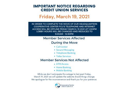 Important Notice Regarding Credit Union Services Important Notice Regarding Credit Union Services