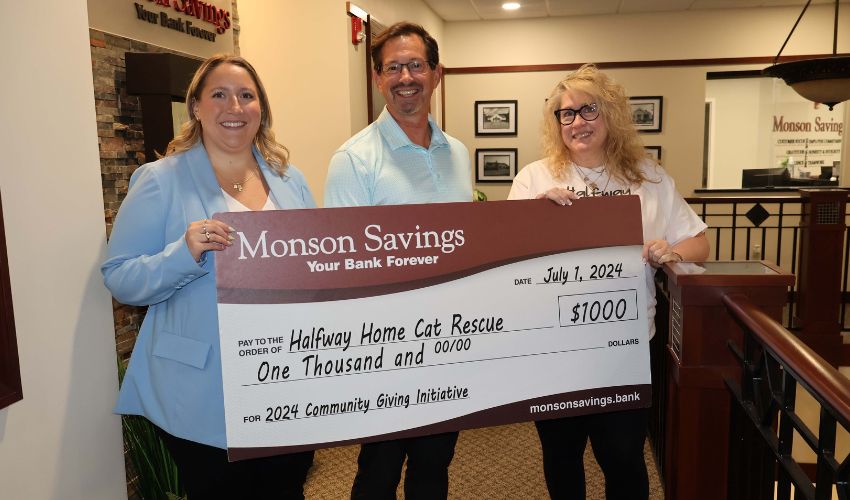 Monson Savings Bank Donates $1,000 to Halfway Home Cat Rescue 