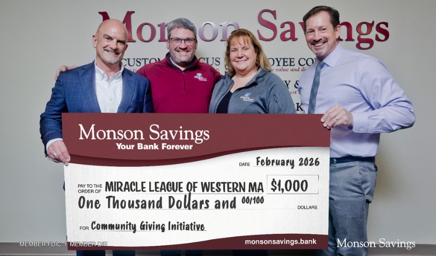 Monson Savings Bank Donates $1,000 to Miracle League of Western Massachusetts 