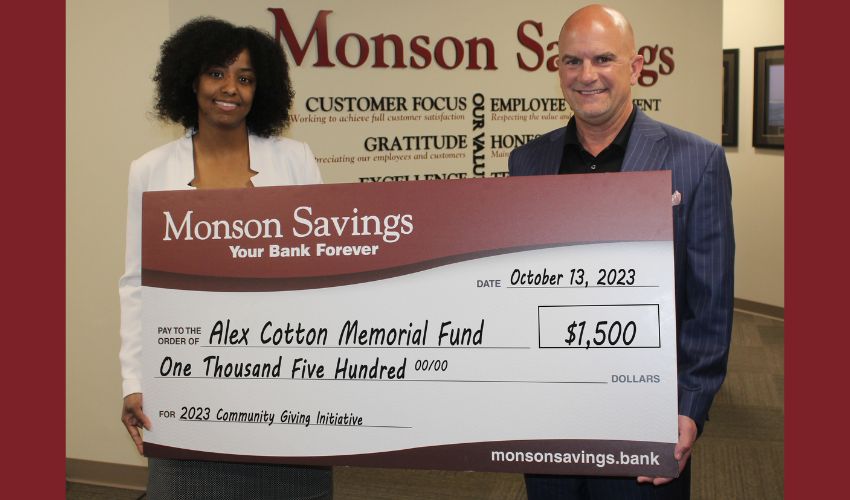 Monson Savings Bank Donates $1,500 to Alex Cotton Memorial Fund Inc.