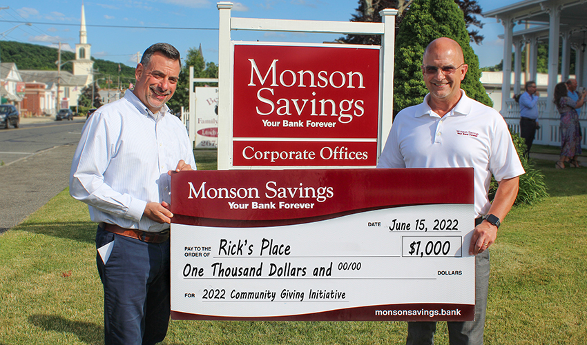 Monson Savings Bank Presents $1,000 Donation to Rick's Place, Helping to Provide Support to Grieving Children & Families