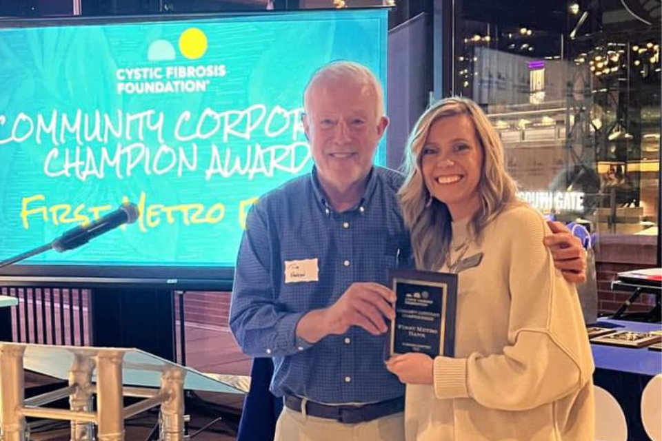 Image illustrating Alabama Chapter of the Cystic Fibrosis Foundation presented First Metro Bank the Community Corporate Champion Award in recognition of the fundraising efforts from the Steve Littrell Memorial Swingin’ for a Cure Golf Tournament