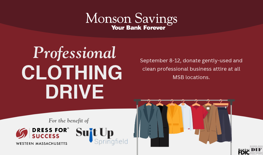 Monson Savings Bank to Host Clothing Drive to Benefit Suit Up Springfield & Dress for Success of Western MA