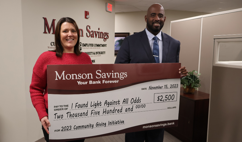 Monson Savings Bank Donates $2,500 to I Found Light Against All Odds