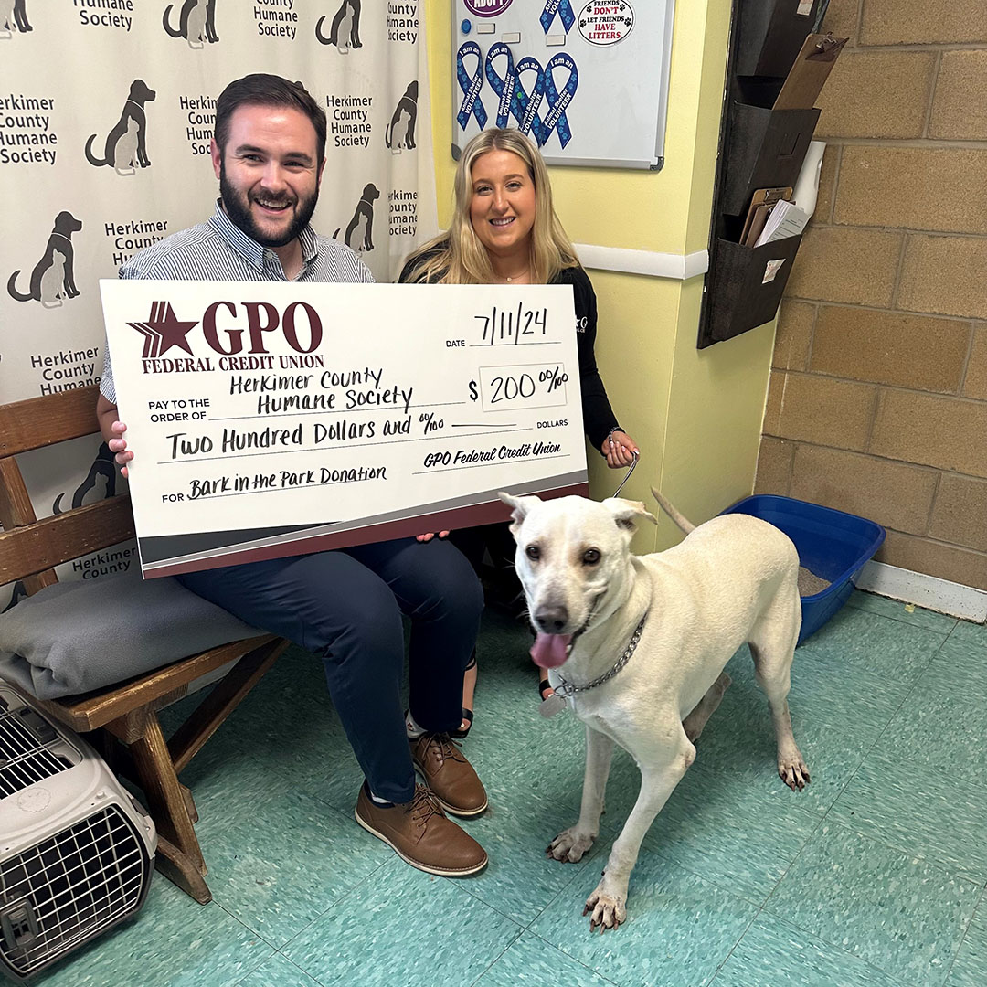 GPO Donates $200.00 to Herkimer County Humane Society from Bark in the Park event held with the Utica Blue Sox!