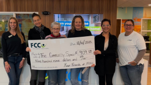 FCCU Donates $909.09 to the Community Space in Whitewater through Employee Charitable Contributions 