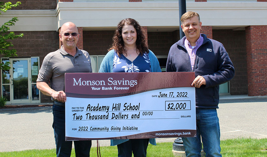 Monson Savings Bank Presents $2,000 to Academy Hill School 