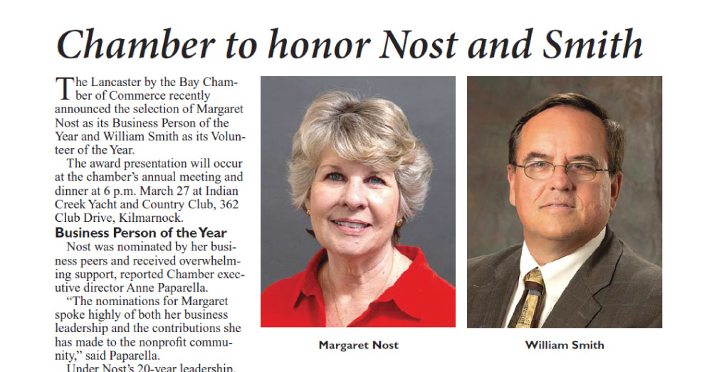 Chamber to honor Nost and Smith