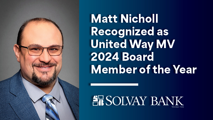 Solvay Bank Announces Matt Nicholl as the United Way of the Mohawk Valley 2024 Board Member of the Year