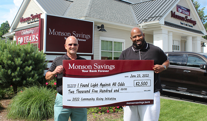 Monson Savings Bank Presents $2,500 Donation to  Local Non-Profit, I Found Light Against All Odds