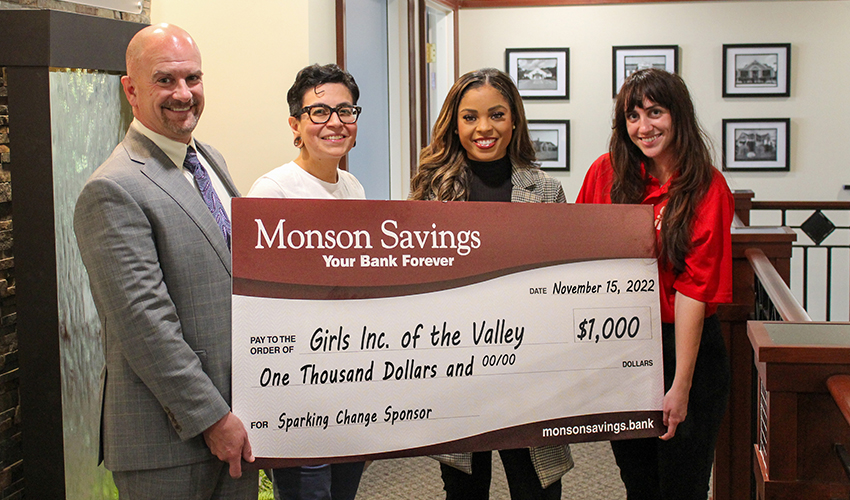 Monson Savings Bank Presents $1,000 Donation to Girls Inc. of the Valley