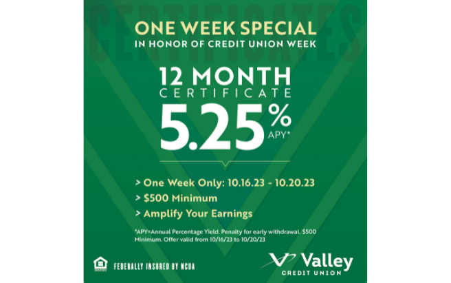 Celebrate International Credit Union Week (10/16 to 10/20) with our 12-Month Certificate Special!