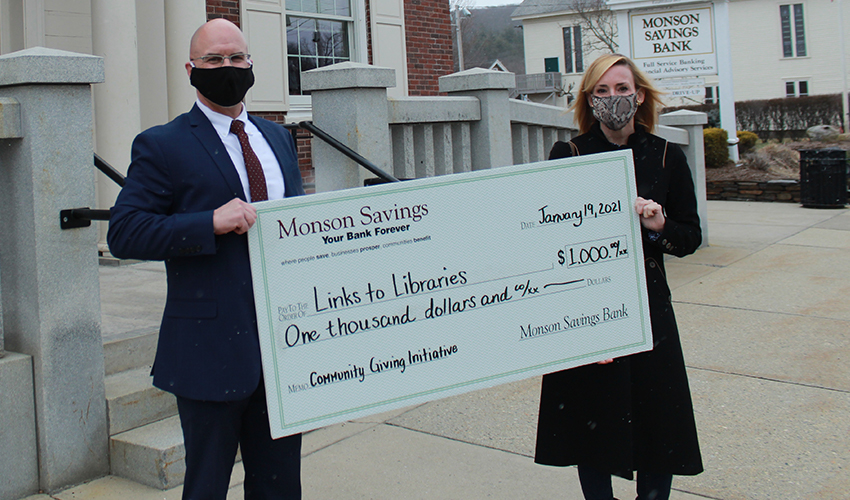 Monson Savings Bank Provides a $1,000 Donation to Link to Libraries