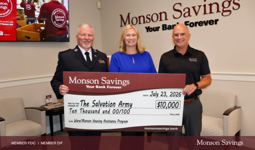 Monson Savings Bank Supports Ware/Monson Area Salvation Army Housing Assistance Program with $10,000 Donation