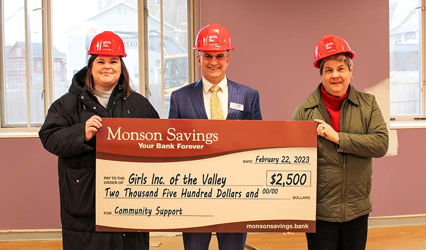 Monson Savings Bank Presents 2,500 Donation to Girls Inc. of the Valley