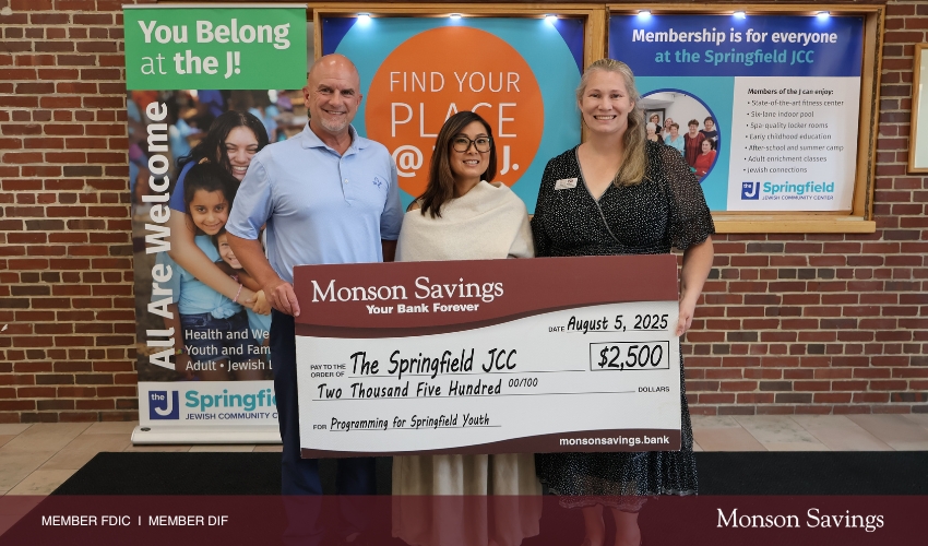 Monson Savings Bank Donates $2,500 to Springfield's Jewish Community Center to Support Youth Programming