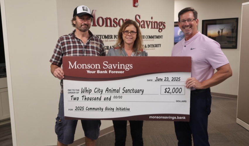 Monson Savings Bank Donates $2,000 to Whip City Animal Sanctuary Monson Savings Bank Donates $2,000 to Whip City Animal Sanctuary