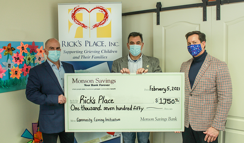Monson Savings Bank Presents $1,750 Donation to Rick's Place, Helping to Provide Support to Grieving Children and Families