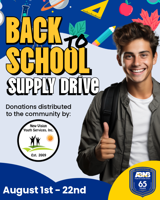 ABNB FEDERAL CREDIT UNION PARTNERS WITH NEW VISION YOUTH SERVICES, INC. TO SUPPORT STUDENTS IN NEED